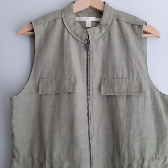 NORDSTROM COLLECTION / Full-Zip Vest Sage Green Utility Style Sz M - Picture 2 of 11